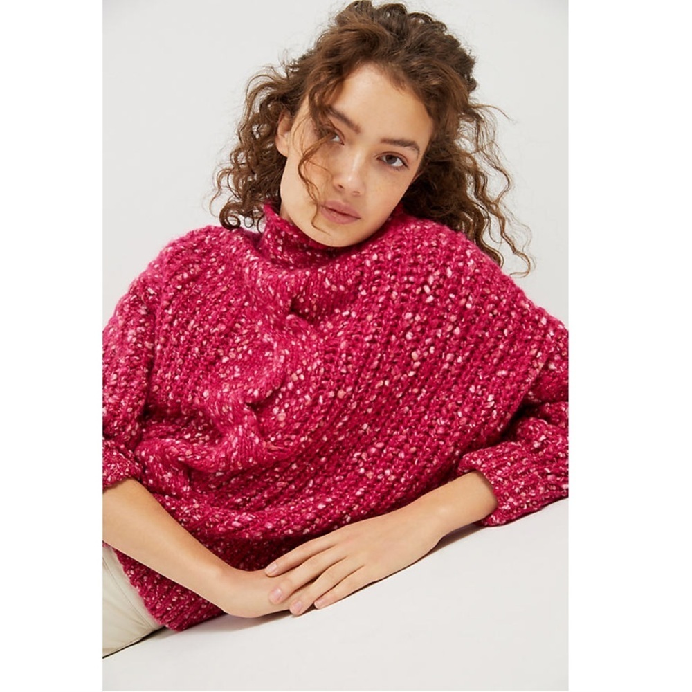 Anthropologie Maeve Maricarmen Cable Knit Sweater Pink Marled Size XL